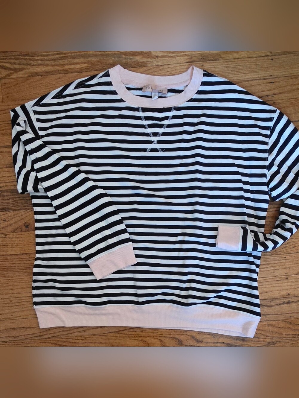 Philosophy Black, White & Pink Striped Top Large